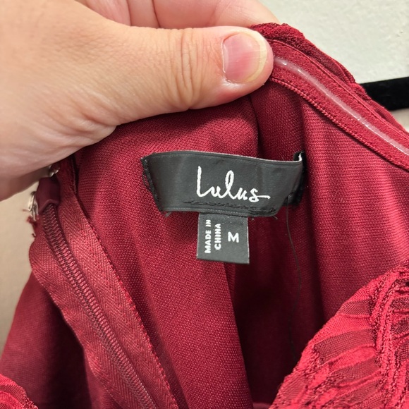 Lulus NWT Medium Passionate Aura Wine Red Textured Strapless Bustier Midi Dress - Picture 4 of 6